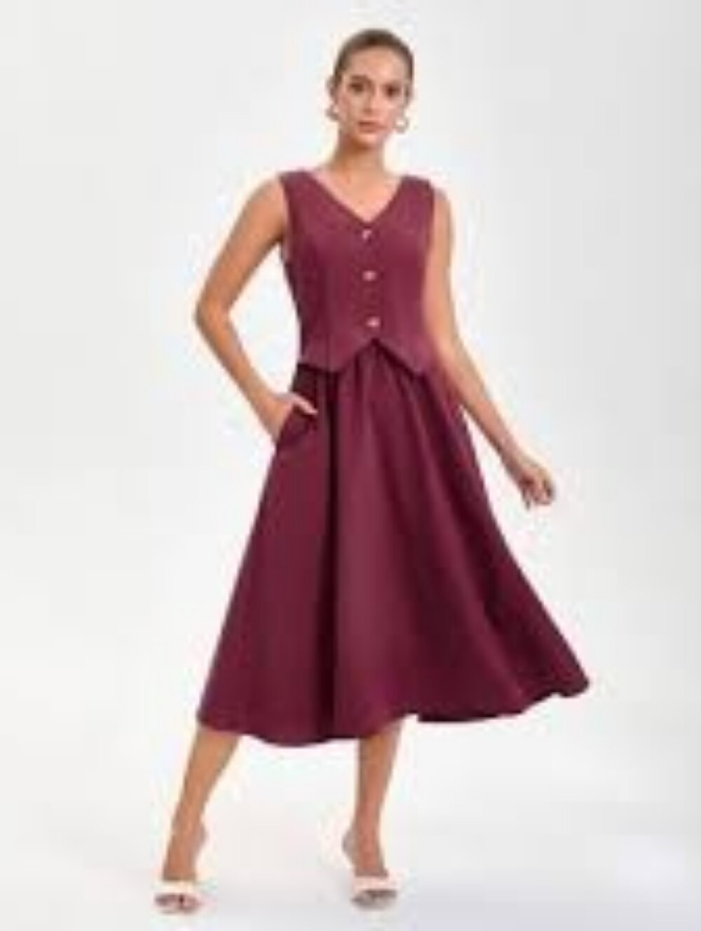 a new day Sleeveless V-Neck Midi Dress in Burgundy
